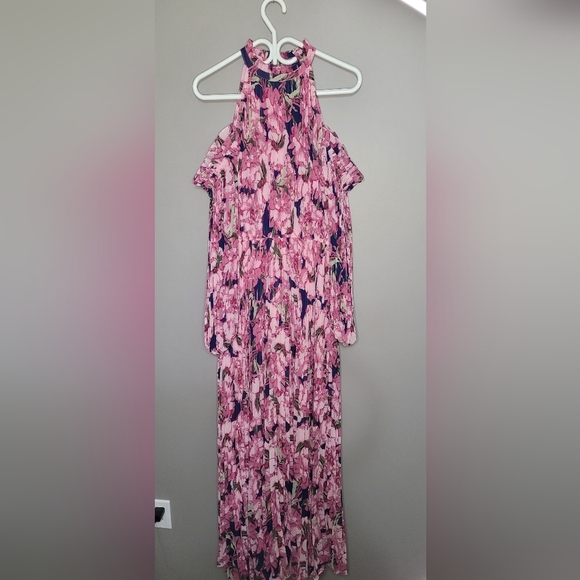 Petal & Pup Floral Pink Maxi Dress Pleated Cold Shoulder Balloon Sleeve NWT XL - Picture 7 of 7